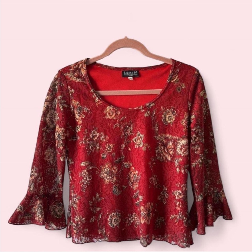 Y2K Red Floral Lace Fairy Blouse with Ruffle Sleeves #whimsygoth #summer